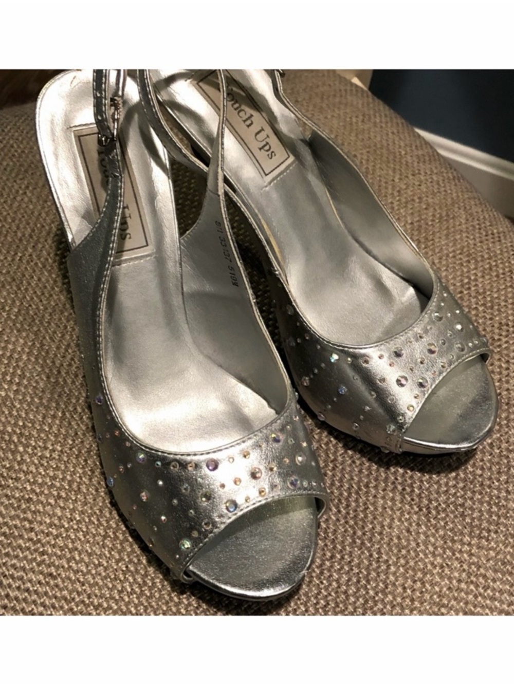 TOUCH UPS Heels Peep Toe Silver & Rhinestone-8